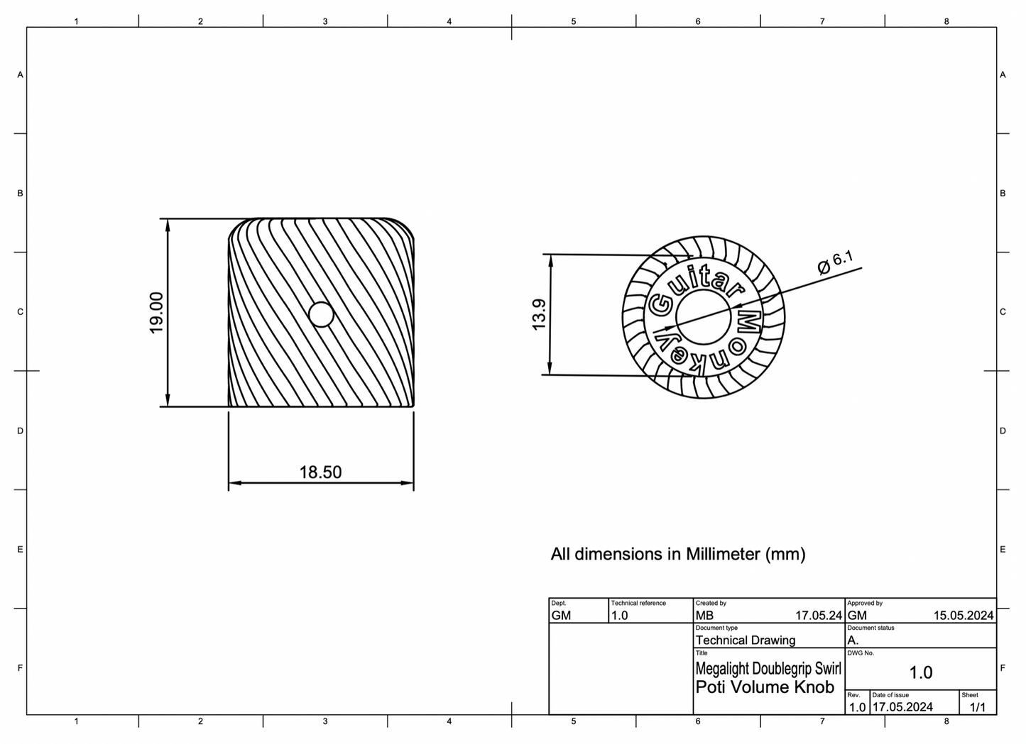 Megalight Doublegrip Swirl Poti Volume Knob - 6,0 mm