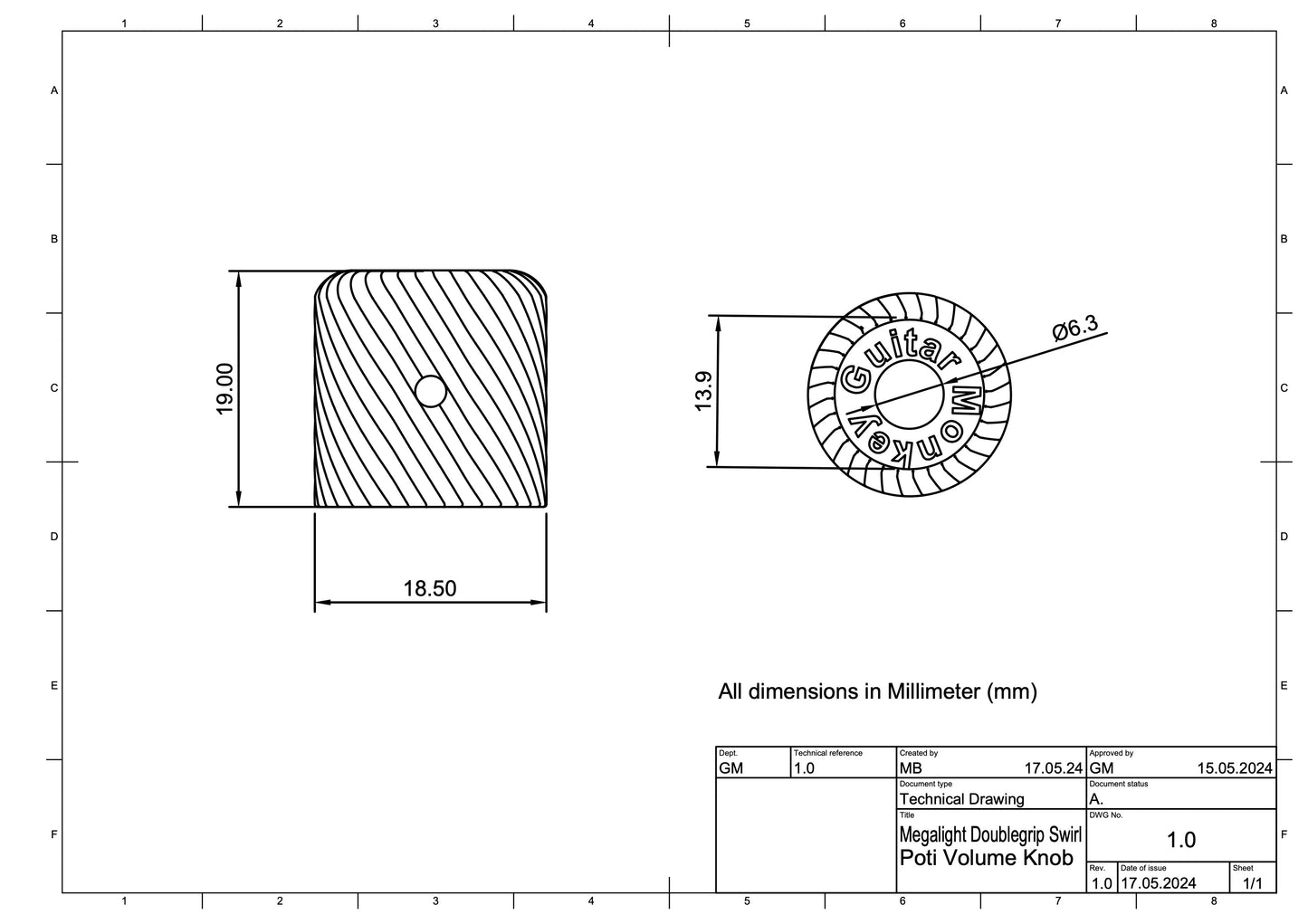 Megalight Swirl Poti Volume Knob - Neon grün